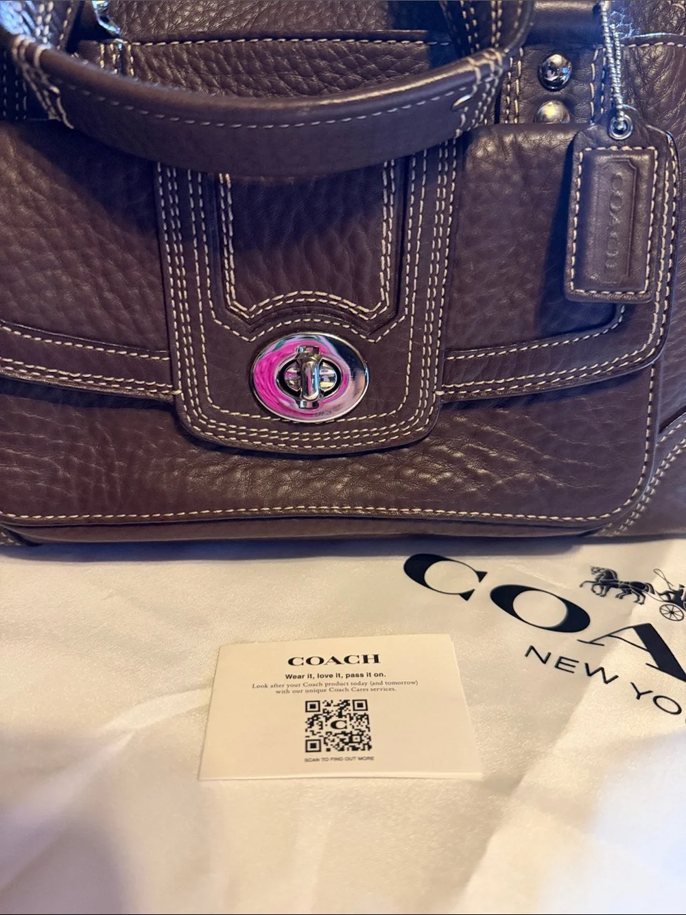 Coach Brown Pebbled Leather Satchel with Turnlock